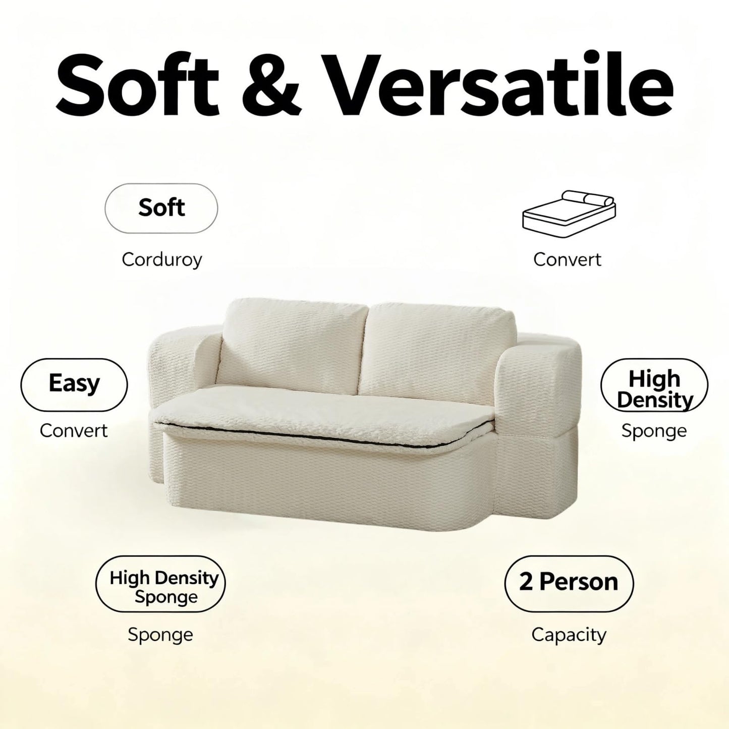 Trygoal 74.8" Convertible Futon Sofa Bed, Foldable Floor Couch with Pocket Spring & Foam, Compression Packed Sleeper Sofa with Cushion Blanket, Lazy Couch for Living Room Bedroom Apartment, Cream