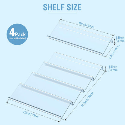 Suneerplay Spice Drawer Organizer 4 Tier, Acrylic Seasoning Organizer Rack, Clear Spice Rack Tray, Kitchen Seasoning Jars Drawers Insert (Jars Not Included/Expandable From 13" to 26")