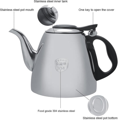 Tea All Black Flame Pattern Stove Top Tea Kettle, Stainless Steel Stovetop Teapot Kettle with Heat Resistant Handle