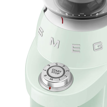 SMEG CGF03 Burr Coffee Grinder, Electric Conical Burr Grinder with 15 Grind Settings, 8 Presets, 240g Bean Hopper, Espresso, Moka & Drip Coffee Grinder, 50’s Retro Style (Pastel Green)
