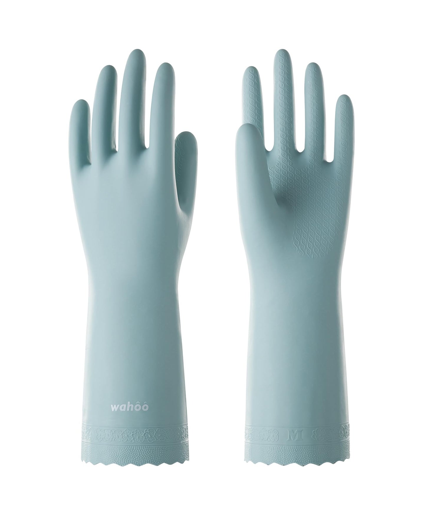 LANON wahoo Skin-Friendly Cleaning Gloves, Dishwashing Kitchen Gloves with Cotton Flocked Liner, Reusable, Non-Slip, Surf Spray, Medium