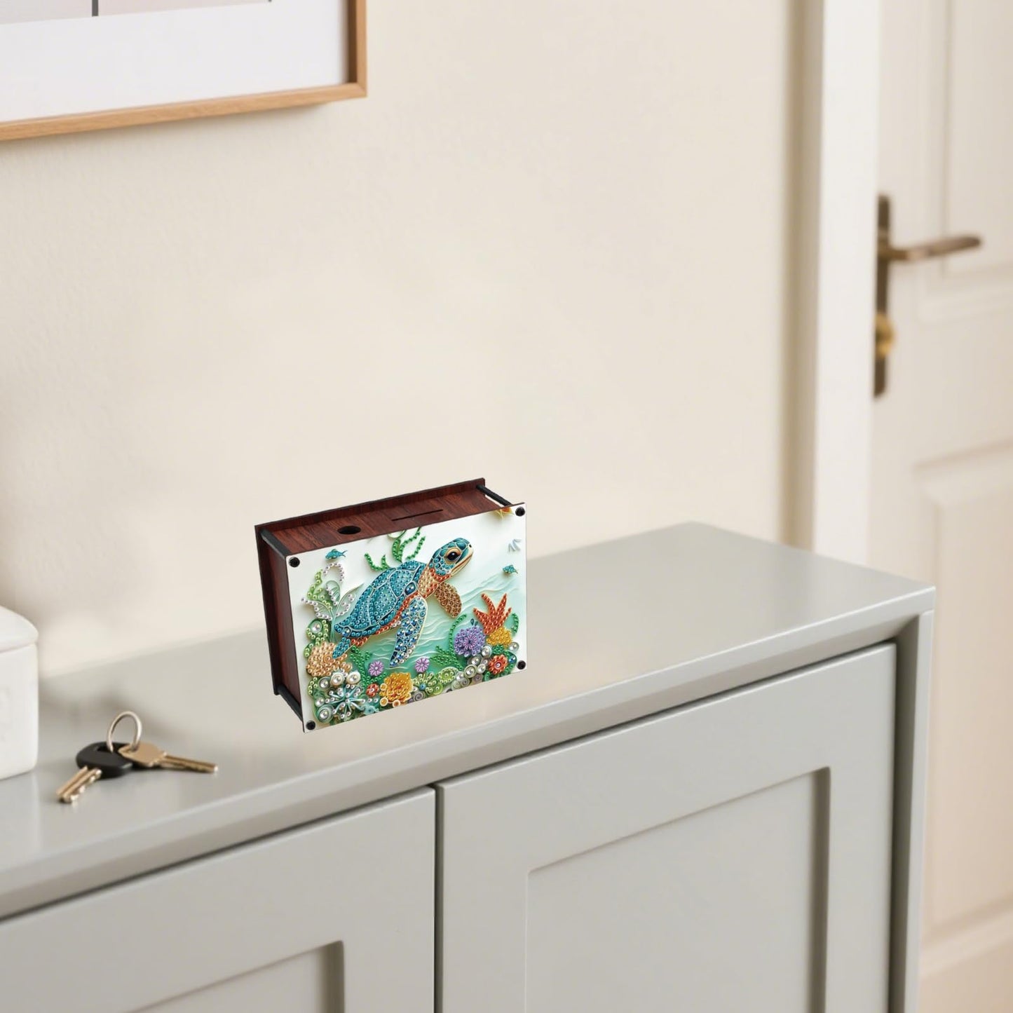 JZHYOAN Diamond Art Painting Acrylic Piggy Bank, DIY Sea Turtle Diamond Art Painting Creative Design Coin Savings Bank, Diamond Art Special Shape Partial Mosaic Money Saving Box for Adults