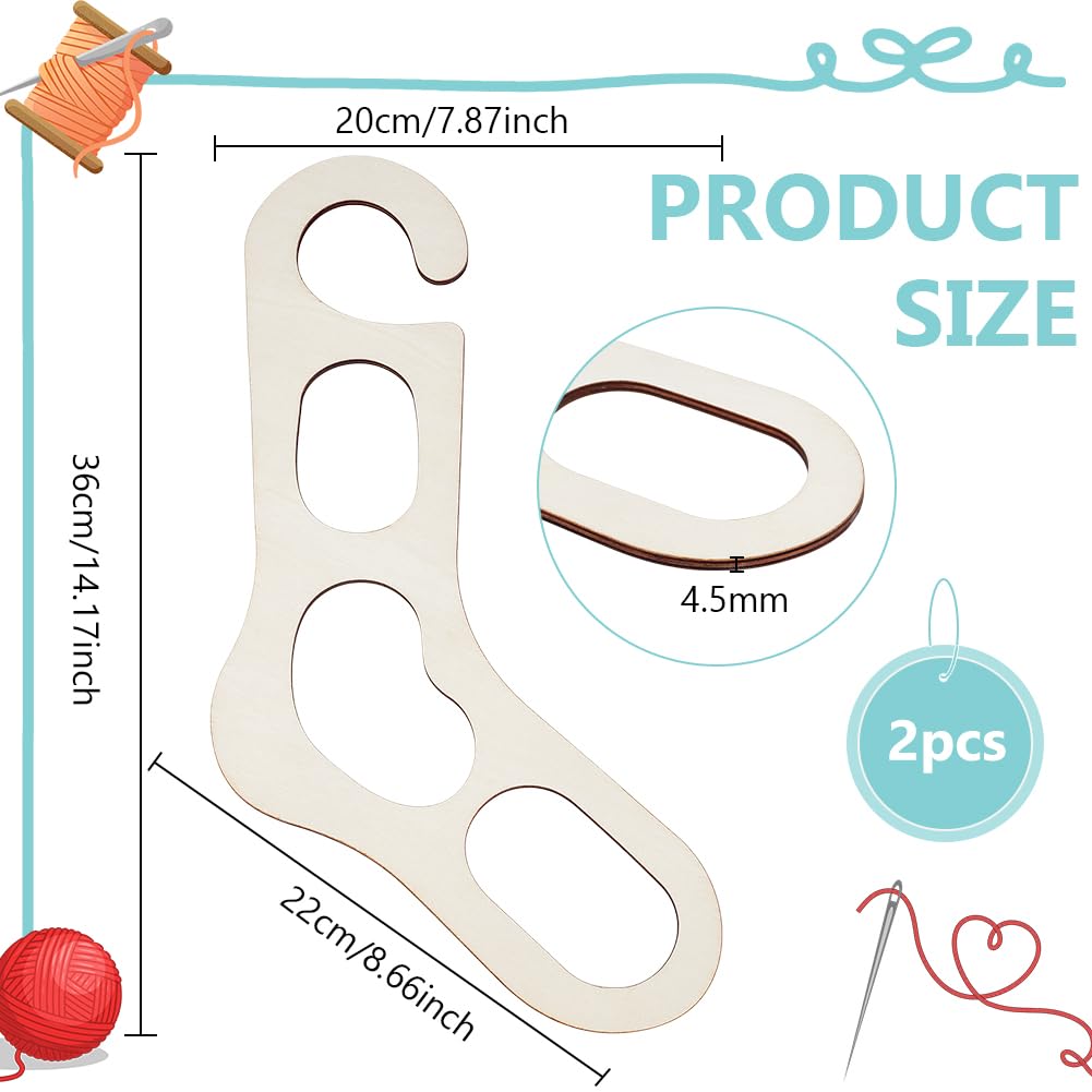 BENECREAT 2Pcs Wooden Sock Blockers, Hollow with Hook Knitting Sock Ruler Stocking Blockers Socking Stretchers for Knitting Christmas Socks & Crochet Stocking Knitters, 4.5mm Thick