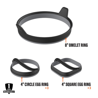 Blackstone Egg & Omelet Ring Kit (7 Piece Set) – Non Stick Silicone Egg & Omelette Cooker Mold for Pancake, Patties & English Muffin – Round Egg Cooking Shaper–Griddle Accessories for Breakfast - 5515