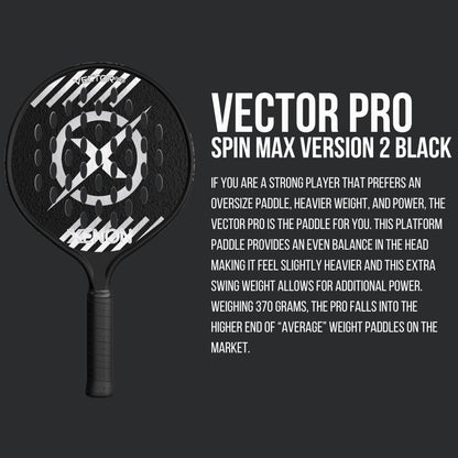 Vector Pro Spin Max Version 2 Platform Tennis Paddle by Xenon Paddle, Oversize Head, Even Balance Point, Medium Firmness Foam Core, Power and Control, 4.25” Grip, Black