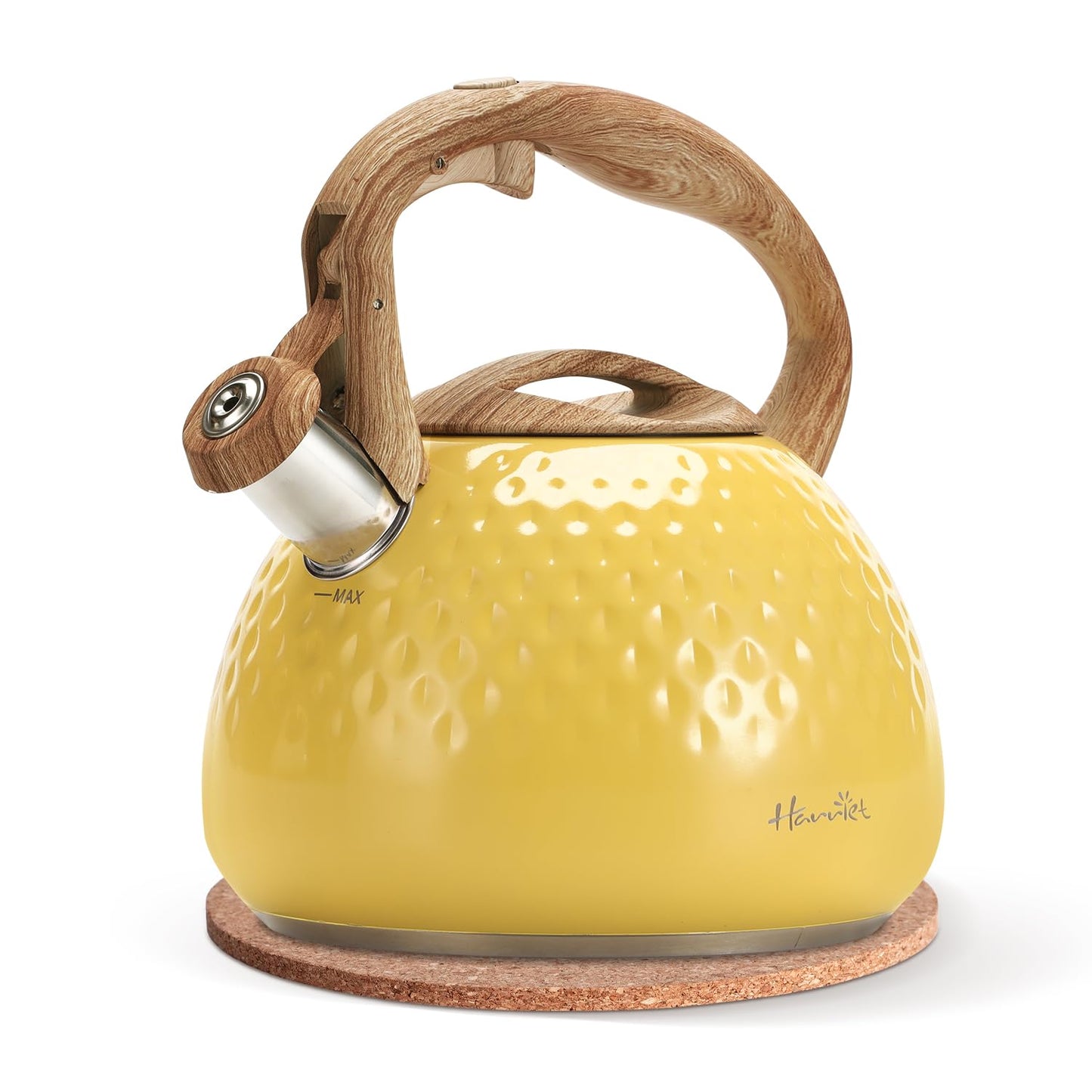 harriet Tea Kettle, Tea Pot for Stovetop, 2.5QT Whistling Kettle with 5-Layers bottom, Food Grade Stainless Steel Kettles with Hot-Resistant Handle Gas Electric Applicable, Yellow