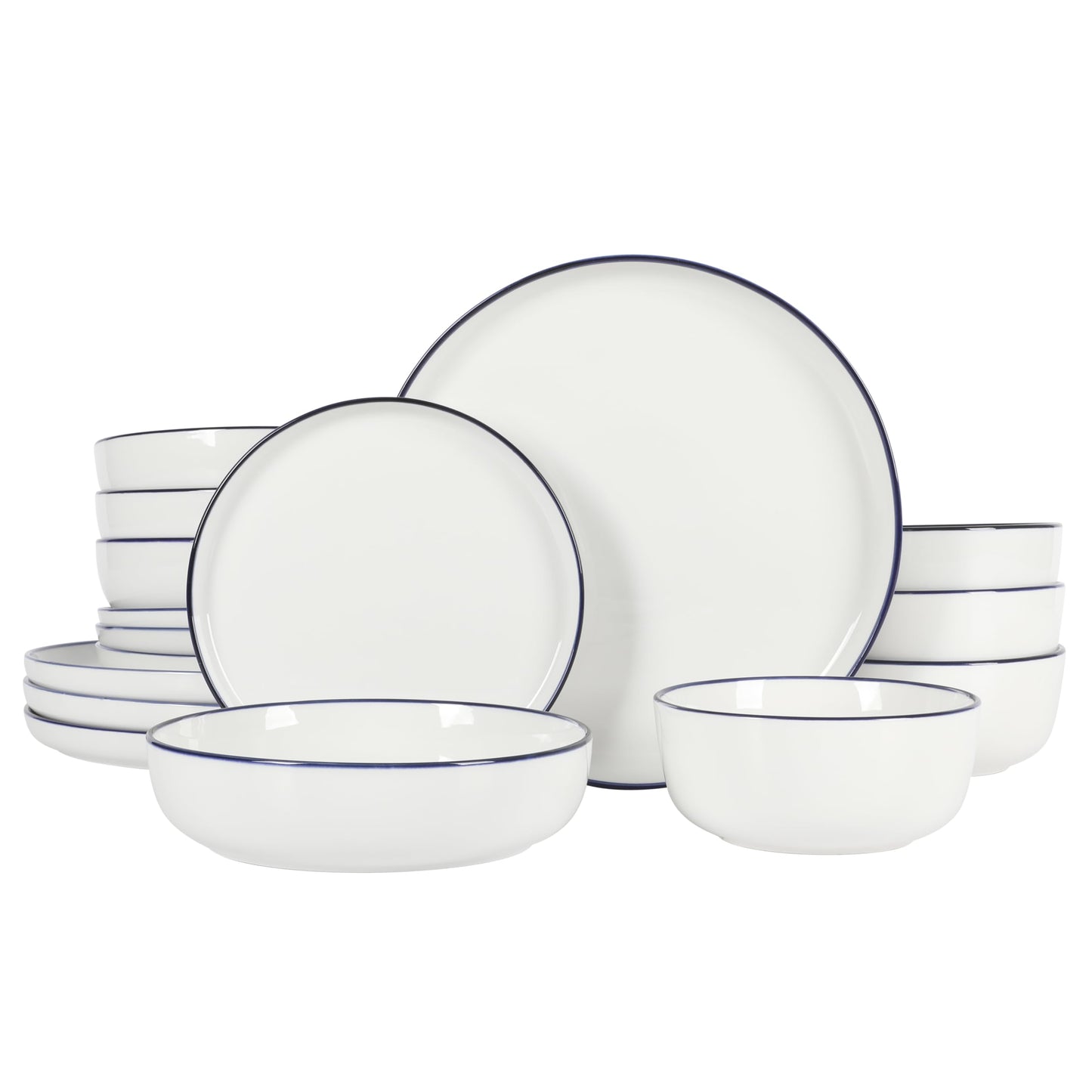 Gibson Home Summer Shades 16 Piece Plates and Bowls Dishes Service for 4 Porcelain Dinnerware Set - White