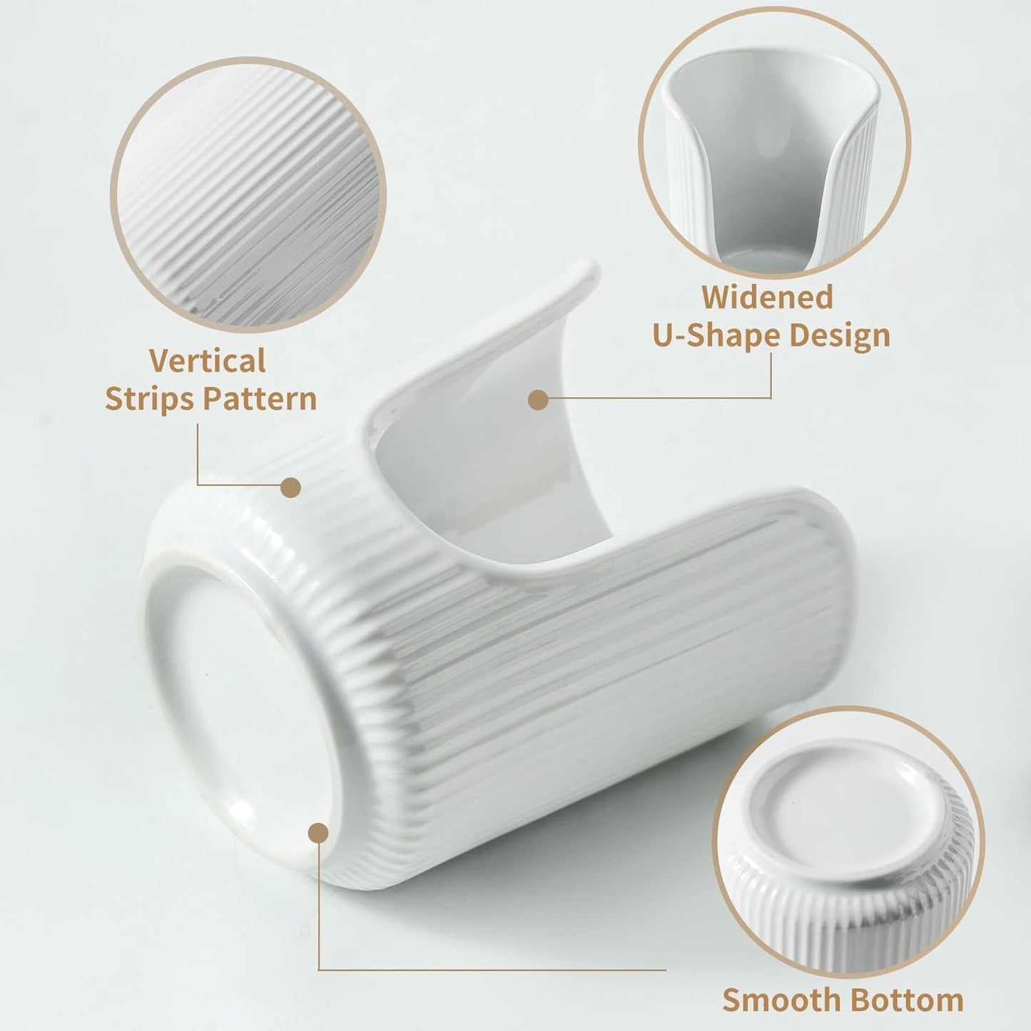 3-4oz Countertops Dobbyby Ceramic Bathroom Cup Dispenser with Stylish Vertical Stripes - Disposable Mouthwash Cup
