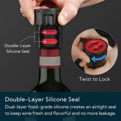 KITCHENDAO Magnetic Wine Stopper, Double-Layer Secure Seal with Date Marker, Twist -Lock Design Reusable Wine Bottle Stopper Sealer, Fits Most Wine Bottles Including Screw Top, Set of 2