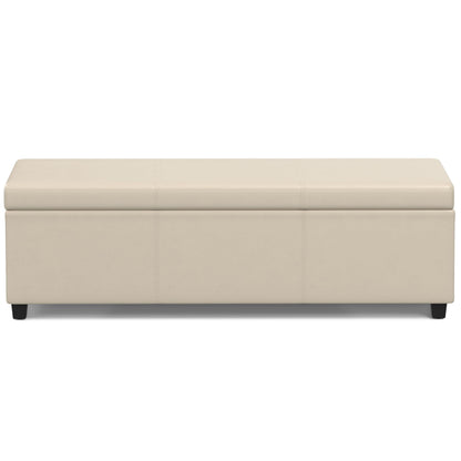 SIMPLIHOME Avalon Extra Large Storage Ottoman Bench - 54 inch Wide Upholstered Vegan Leather Rectangular Lift-Top Ottoman in Satin Cream, Contemporary Bench for Living Room with Hidden Storage