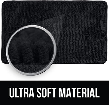 KANGAROO Luxury Chenille Bath Rug, Extra Soft Shaggy Mat for Kids Bathroom, Machine Wash, 24x17, Black