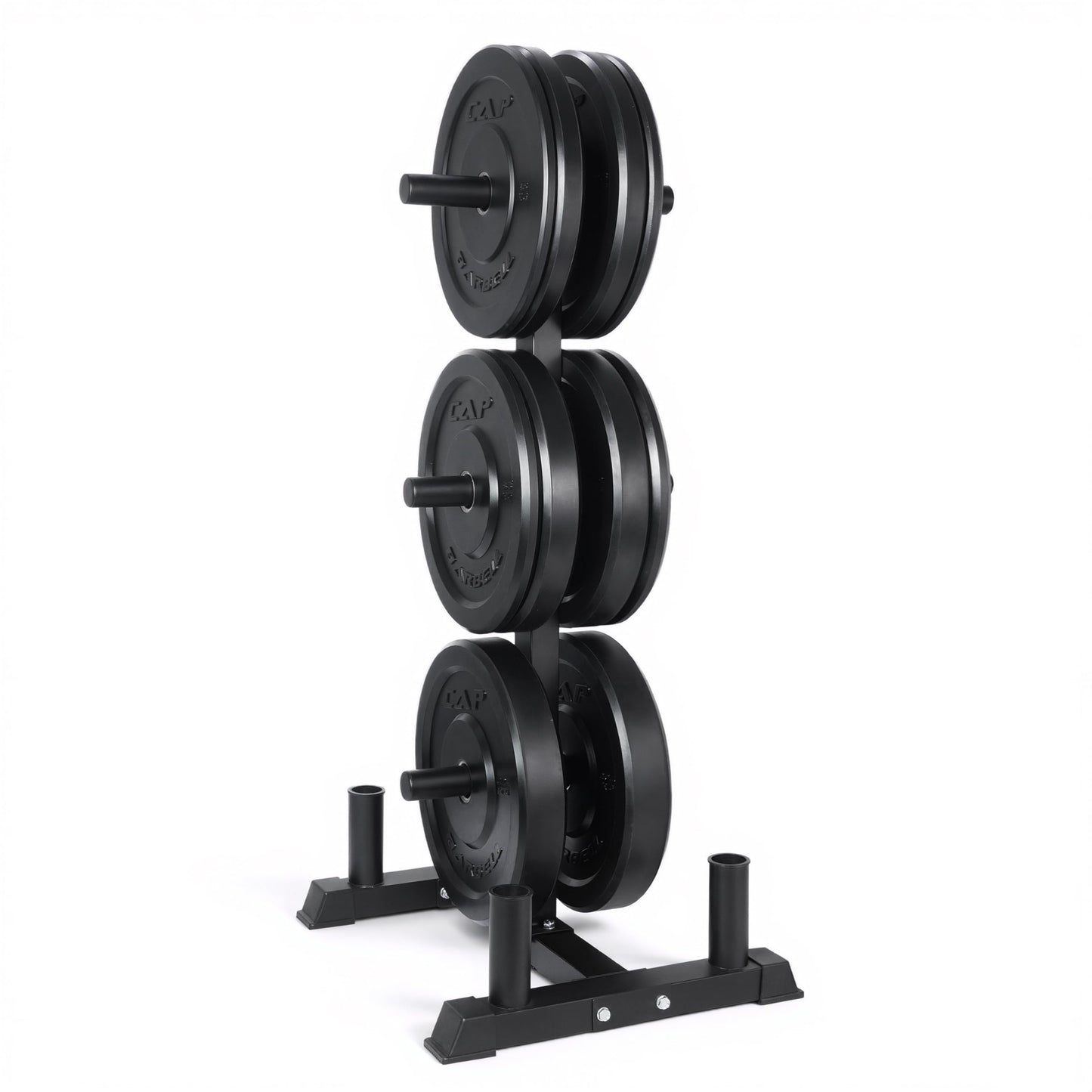 CAP Barbell 260 lb Elite Olympic Plate Set with Traditional Plate Rack & Barbell Storage | 6 Weight Posts + 4 Barbell Holders