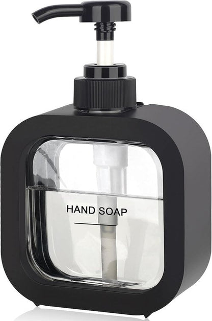 Hand & Dish Soap Dispenser - Modern Black Plastic Pump with Labels for Easy Use