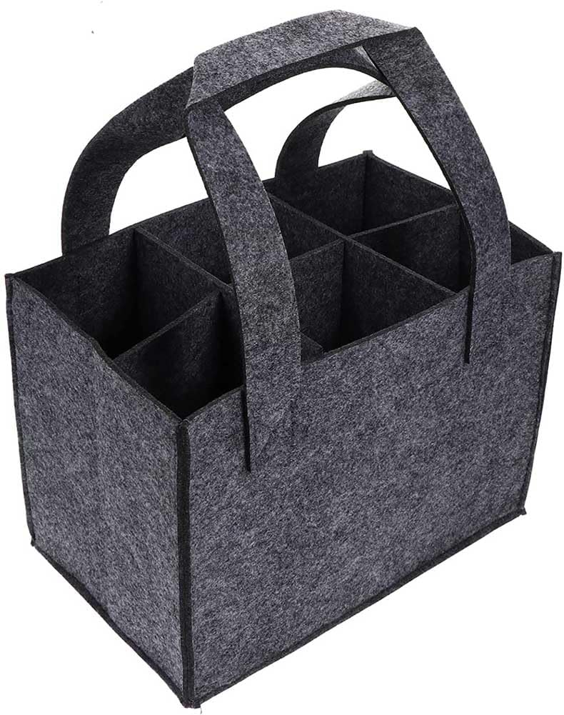 Teensery 6 Bottle Wine Carrier Bag - Felt Wine Bottle Tote for Wedding, Birthday, Travel, Dark Grey