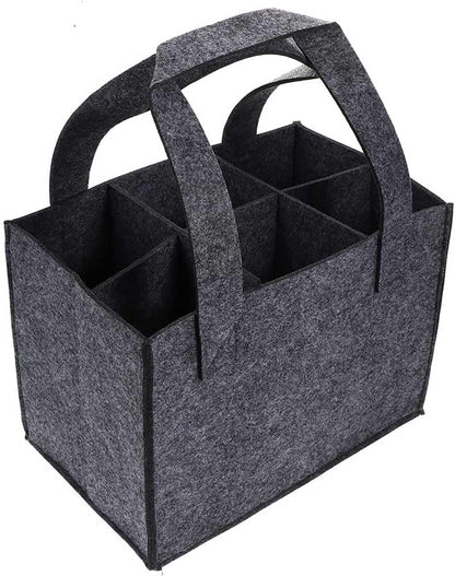 Teensery 6 Bottle Wine Carrier Bag - Felt Wine Bottle Tote for Wedding, Birthday, Travel, Dark Grey