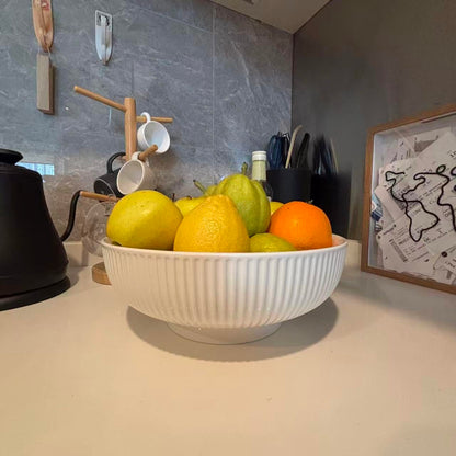 JolieJulie Ceramic Fruit Bowl,10.5" Decorative Bowl, White Fruit Bowl for Kitchen Counter, Purse Bowl, Key Bowl, Kitchen Island Décor, Centerpiece for Dining Table (Cream White)
