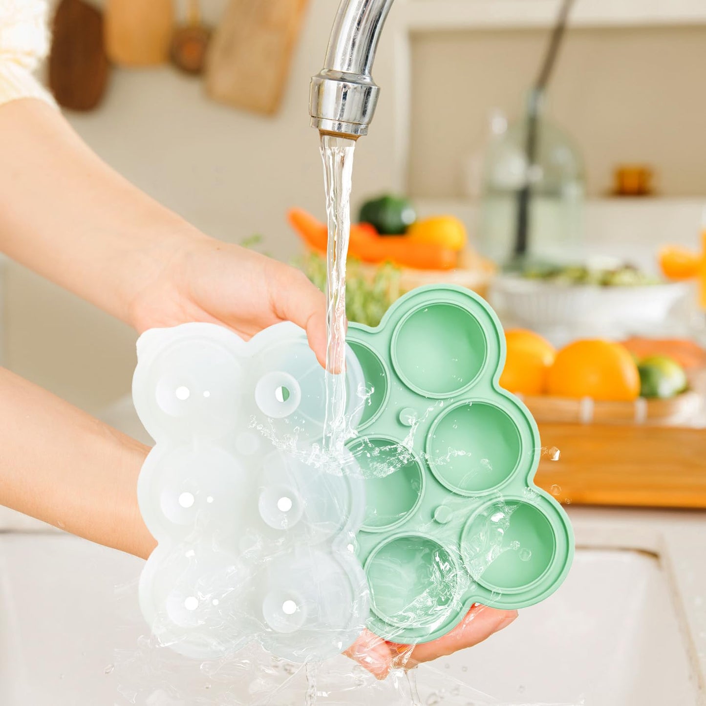 QELEG Large Ice Ball Maker with Lid, 2.2 inches Big Cubes, Easy Release Silicone Ice Cube Trays for Freezer, Perfect Spheres Craft Ice Maker for Whiskey, Cocktails, Gifting, Green, 1pcs/6 Sphere