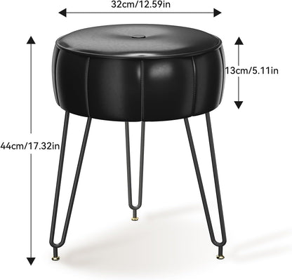 12.6" 12.6" 17.32" UHBD036B YMYNY Vanity Stool, Pumpkin Style Faux Leather Pouf, Modern Multifunctional Make-up Stool
