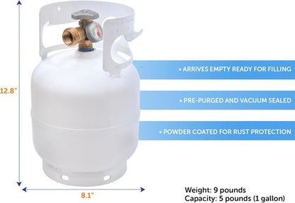 Flame King 5lb Steel Propane Tank Cylinder - Gauge & OPD Valves for Grills, BBQs, Camping & Outdoors | White