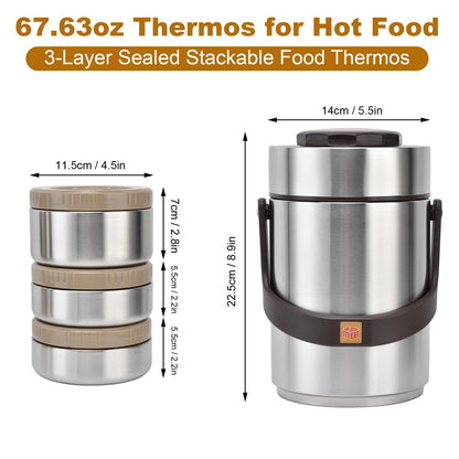 Food Jar For Hot Food Adults Hot Food Container Lunch Box Insulated, 67 Oz Adults Stainless Steel Vacuum Soup Insulation Lunch Box Portable 3 Layer Vacuum Insulated (Original Color)