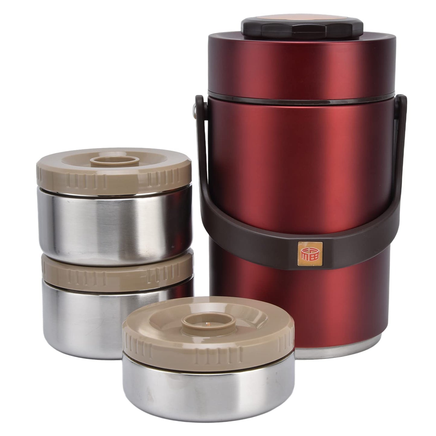 Qiilu Food Flask 2L Termos Para Comida Caliente 24 Horas 304 Stainless Steel 2.3L Vacuum Lunch Box 3 Layers Prevent Leakage Insulated Container For Work Travel (Red)
