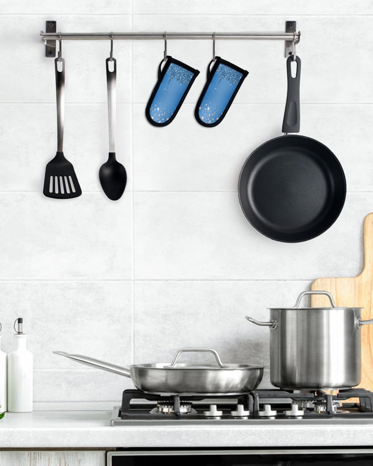 Blue Diamond Hot Handle Holder, Pot Pan Handle Covers, Shiny Modern Art Droplet Texture Cast Iron Skillet Handle Covers, Heat Protecting Pan Handle Sleeves Mitt for Kitchen Cookware, 5PCS
