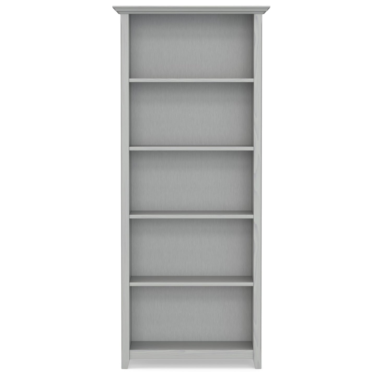 SIMPLIHOME Amherst Bookcase - 70 inch Tall 5-Shelf Solid Wood Bookshelf in Fog Grey, Transitional Storage for Living Room, Study Room or Office with Adjustable Shelves and Tapered Legs
