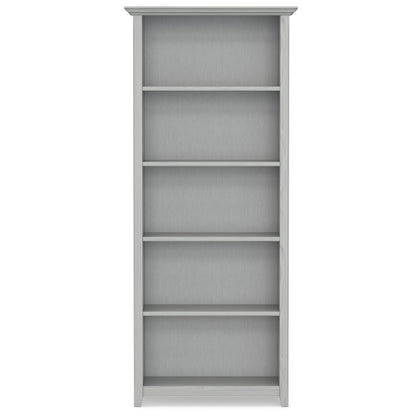 SIMPLIHOME Amherst Bookcase - 70 inch Tall 5-Shelf Solid Wood Bookshelf in Fog Grey, Transitional Storage for Living Room, Study Room or Office with Adjustable Shelves and Tapered Legs