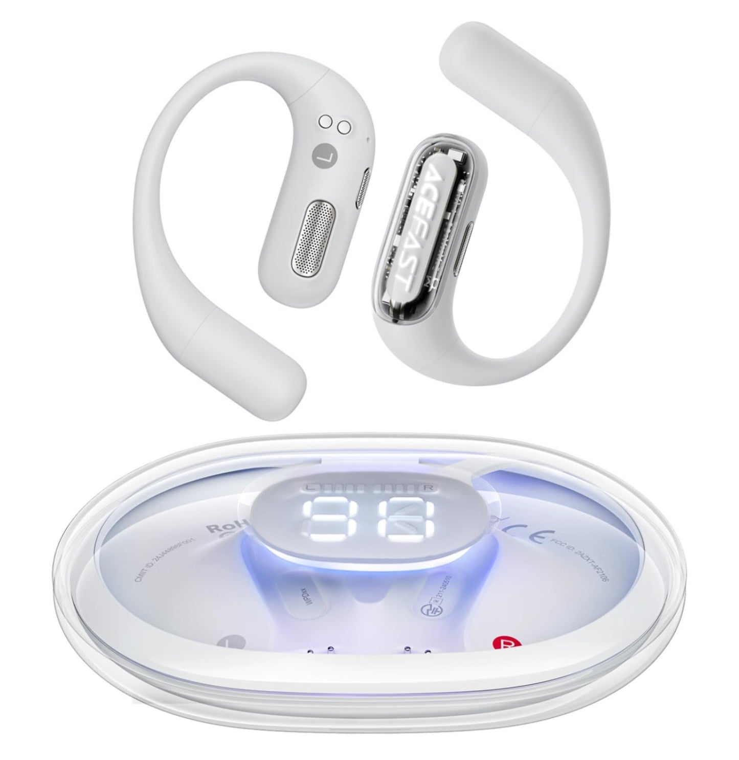 ACEFAST AceFit Pro Open-Ear Headphones, Night Safety Mode for Sports, Powerful Bass, 7.6g Ultra-Comfort, Bluetooth 5.4, 30H Playtime with Digital Display, IP54 Sports Earbuds for Running & Workouts