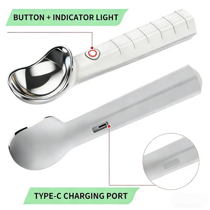 Heated Ice Cream Scoop, 2-in-1 Electric Scooper with ON/Off Switch, 2-Temp Adjustable (113°F-158°F), IP67 Waterproof, Rechargeable, Perfect for Hard Ice Cream, Seniors, Kids, Ideal Gift