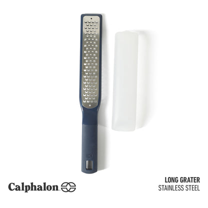 Calphalon Prime Stainless Steel Handheld Grater Lemon Zester W/Cover & Rubber Handle - Navy Blue