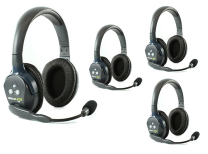 Eartec UL4D Ultralite HD Wireless Intercom Headset System, 4-Person Full Duplex, Dual Ear, DECT Interference-Free, Up to 1000ft Range, Team Communication for Crews