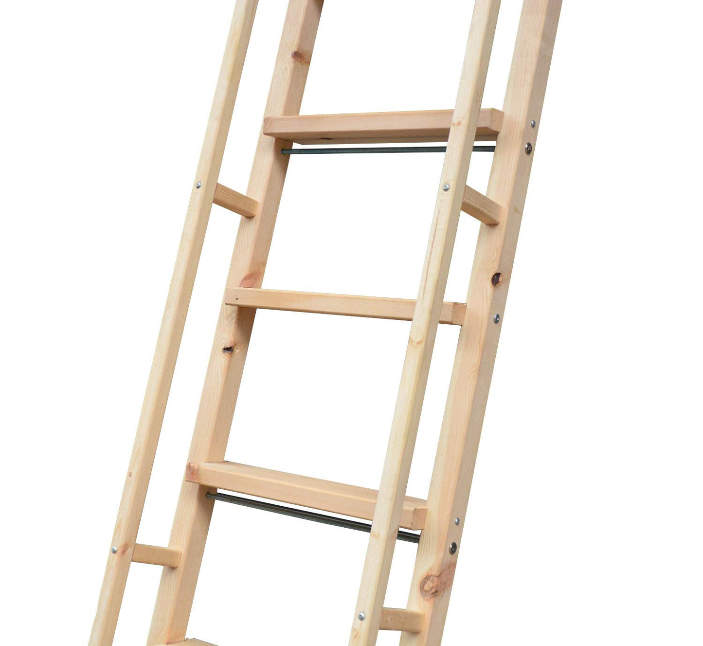 DIYHD 87" Glab Handle Knotty Pine Wood Ladder Sliding Library Roller Ladder,Fit Round Tube Stainless Steel Library Sliding Hardware