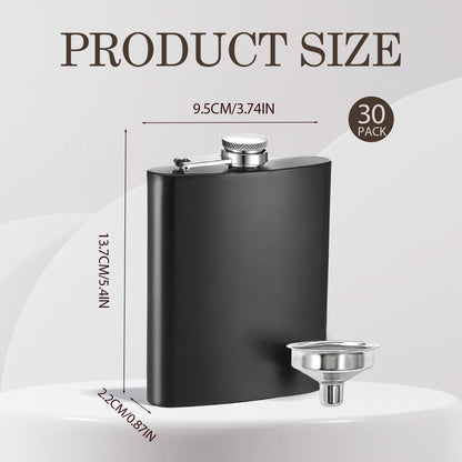 30 Pieces Hip Flasks Set Stainless Steel Liquor Flask with Funnel Metal Leak Proof Flask Pocket Whiskey Flasks for Laser Engraving, Black