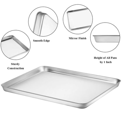 Baking Sheet with Rack Set [2 Pans + 2 Racks], Wildone Stainless Steel Cookie Sheet Baking Pan Tray with Cooling Rack, Size 18 x 13 x 1 Inch, Non Toxic & Heavy Duty & Easy Clean