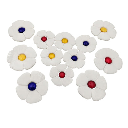 Esweny 12 Flower Stained Glass Mosaic Tiles - 2 Size Floral Petals & Flat Bead Mosaic Glass Pieces for DIY Art Crafts (White)