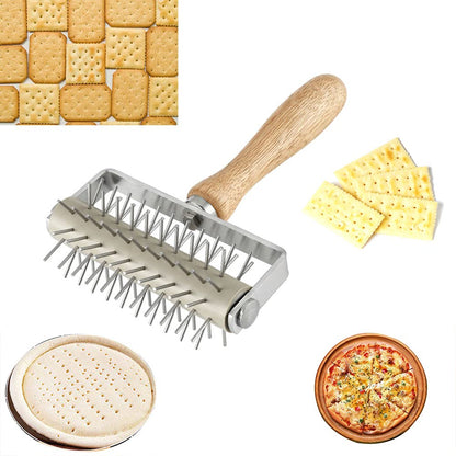 sktaotao Time-Saver Pizza Dough Roller Docker with Wood Handle, for Pizza Cookie Cake Pie Pastry Bread Dough (Stainless Steel)