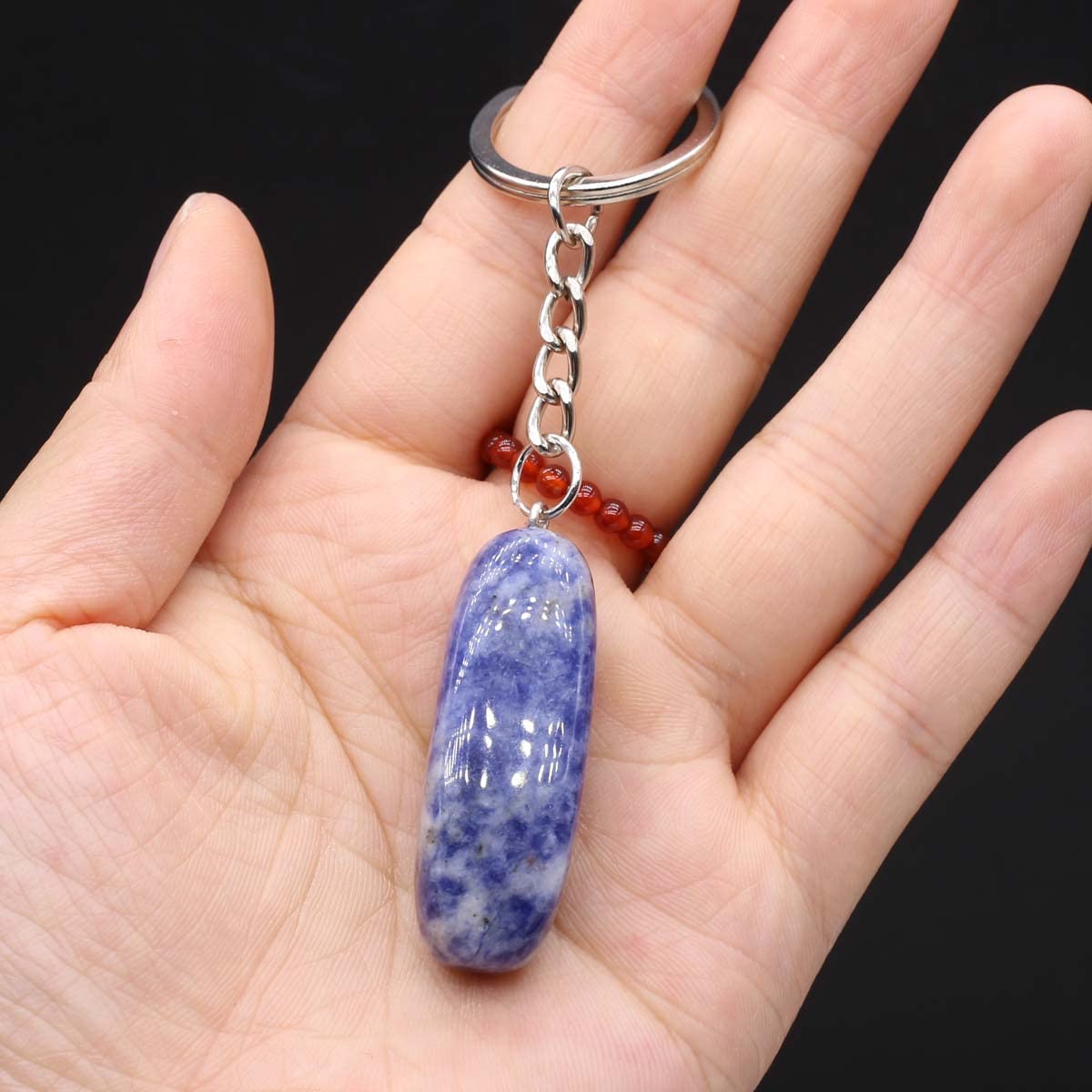 QSLLER 15pcs Irregular Keychain Natural Rose Quartz Opal Agate Stone Pendant MakingDIYJewelry Handbag Purse Household Charm Gift Ornament