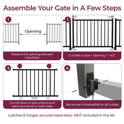 Heavy-Duty Galvanized Steel Fence Gate Kit Pre-Welded, Rust-Resistant Metal Gate for Outdoor Fencing & Railing gate, Porch, Patio & Deck, Adjustable Railing Design (4 ft. x 36 inch.)