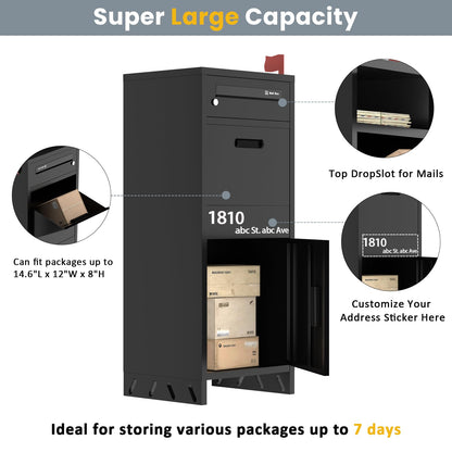 Package Delivery Boxes for Outside, Lockable & Waterproof Parcel Drop Box for Porch, Anti-Theft Mailbox with Custom Address Stickers,Assembly(14.5 * 17.5 * 43 in)