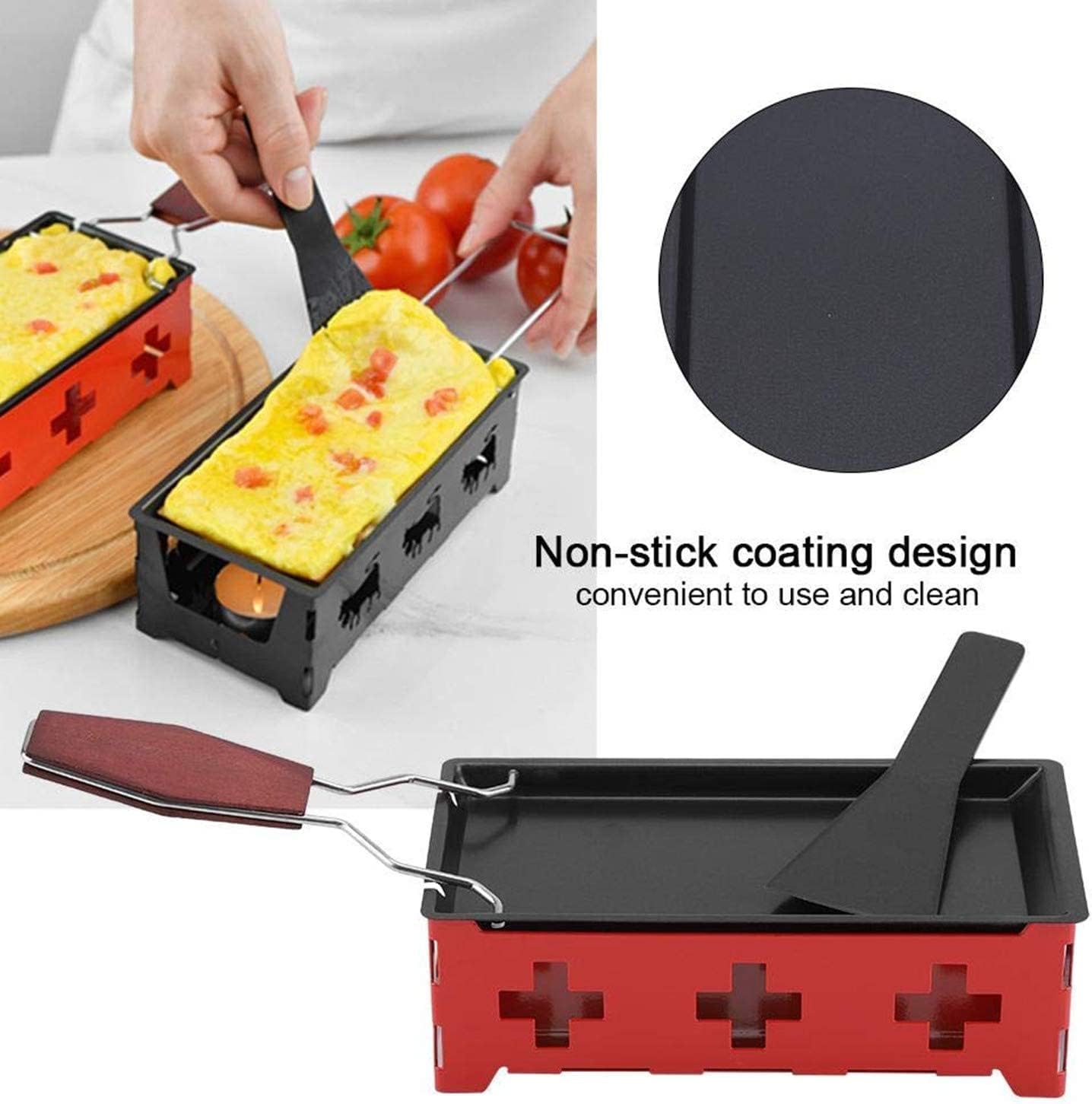 Cheese Raclette Non Stick Stretchable Baking Tray, Iron Metal Grill Plate Accessories for Cheese Melting, Red Hob