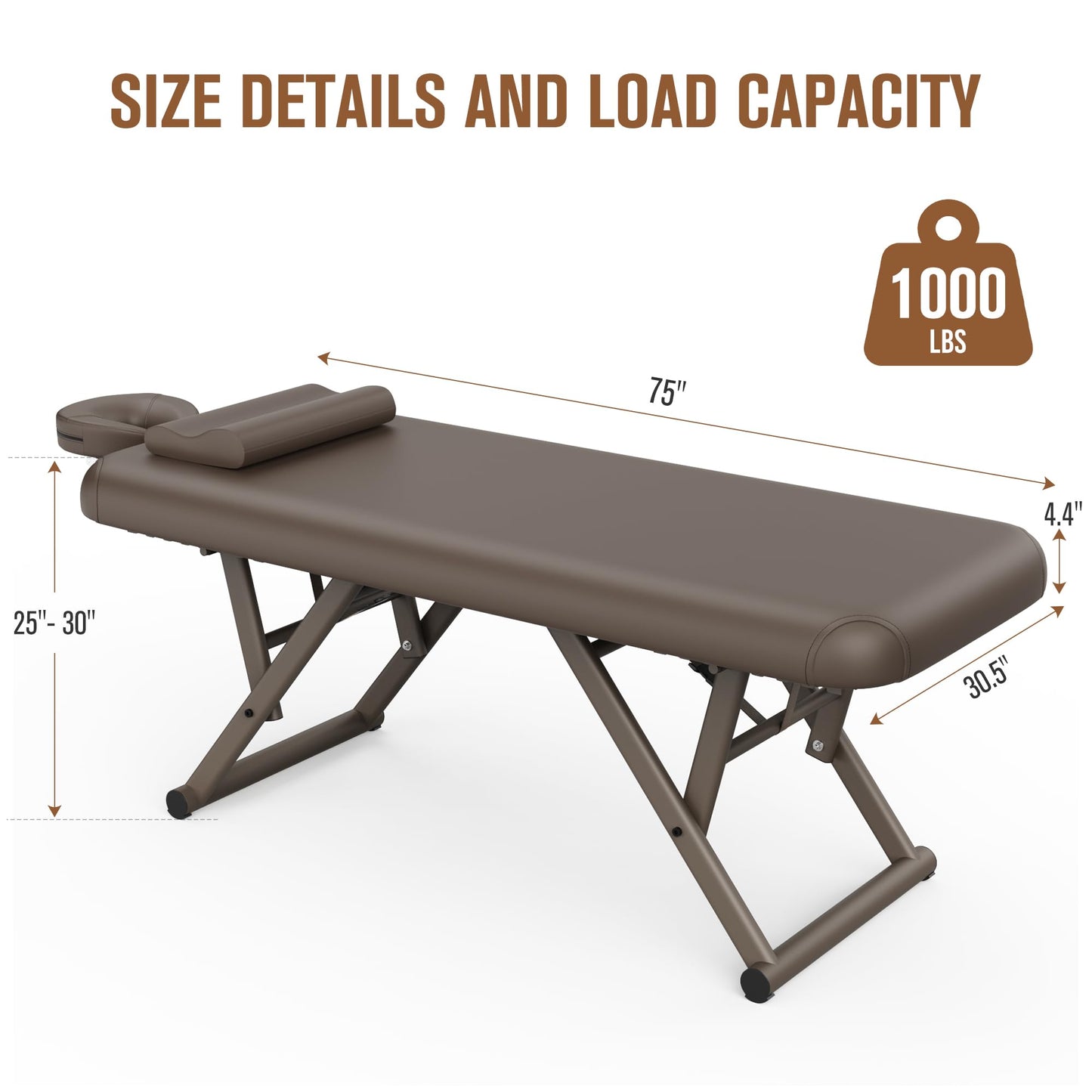 pouseayar Adjustable Massage Table with Face Pillow & Headrest, Sturdy and Solid, Silent and Easy to Adjust - Fixed Backrest, Brown