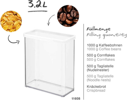 Loft Rectangular Storage Box 3.2L with Lid and Seal, BPA-Free Plastic, Transparent/White