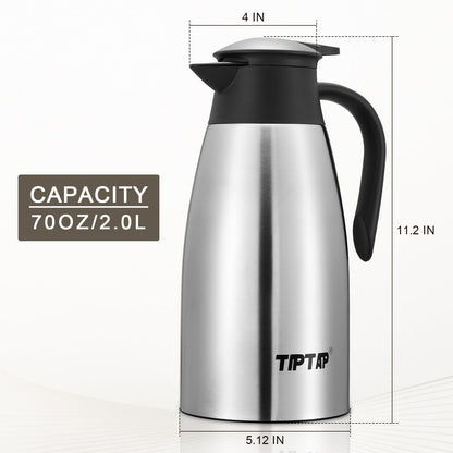 TIPTAP 70oz Thermal Coffee Carafe, Stainless Steel Insulated Vacuum Coffee Carafes For Keeping Hot and Cold, 2 Liter Beverage Dispenser