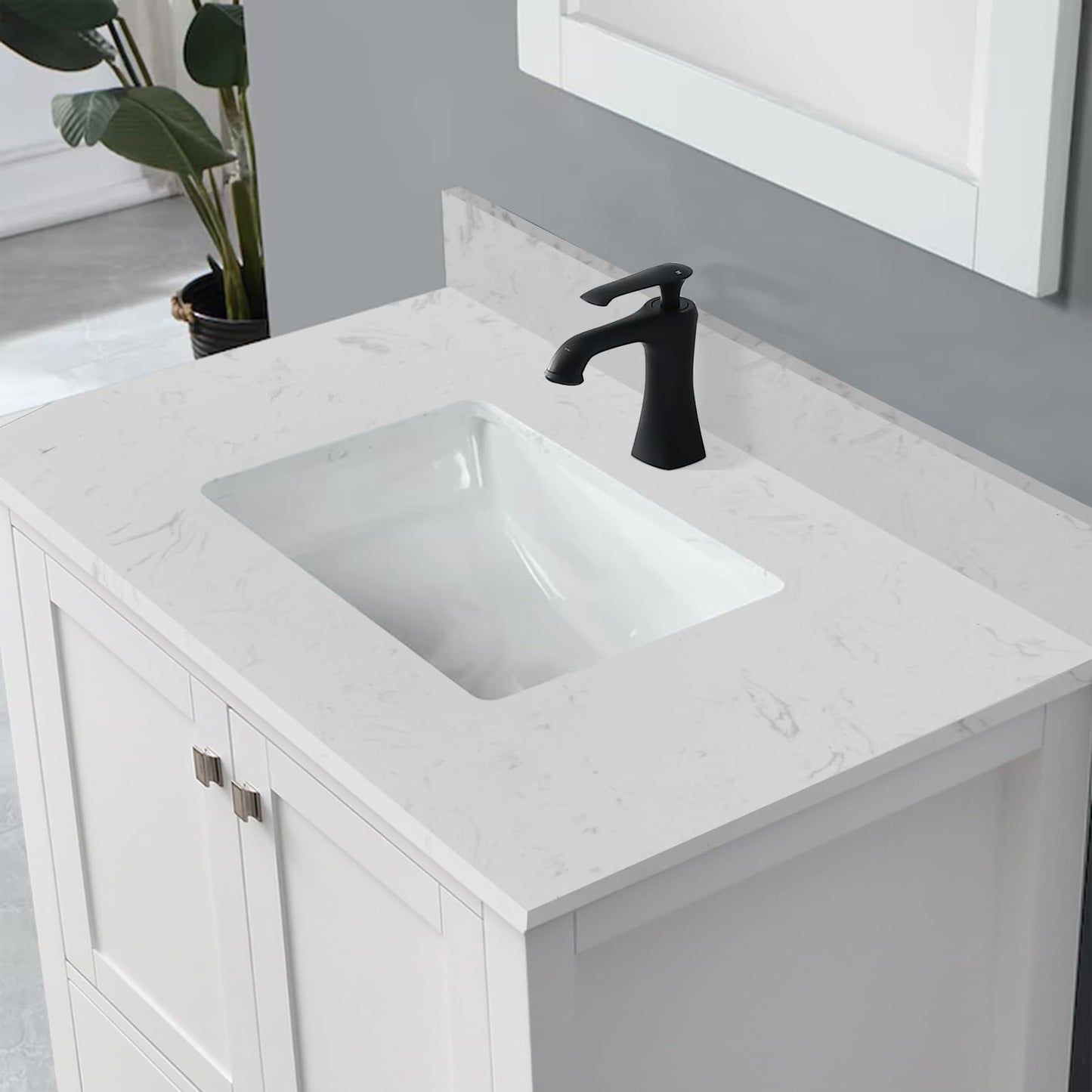 EQLOO 30" x 22" Vanity Top, Volakas White Engineered Stone Vanity Sink Top, with Undermounted Rectangular Sink & Backsplash Countertops, Pre-Drilled Single Hole for Bathroom Vanity Top with Sink