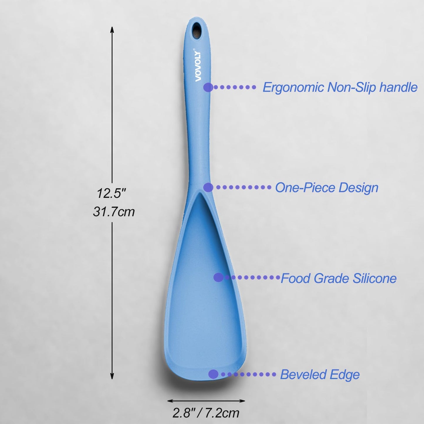 Cooking Spoon for Nonstick Cookwares, VOVOLY Silicone Spoon for Mixing, Scoop, and Scrape,Seamless Design, 12.6'', 2 Pack, Starry Blue