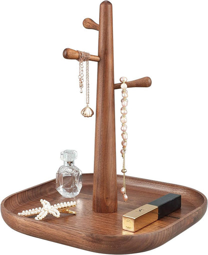 C-Joy Wood Handmade Wooden Key Holder - Decorative Key Rack for Entryway, Jewelry Key Stand Organizer (Walnut)