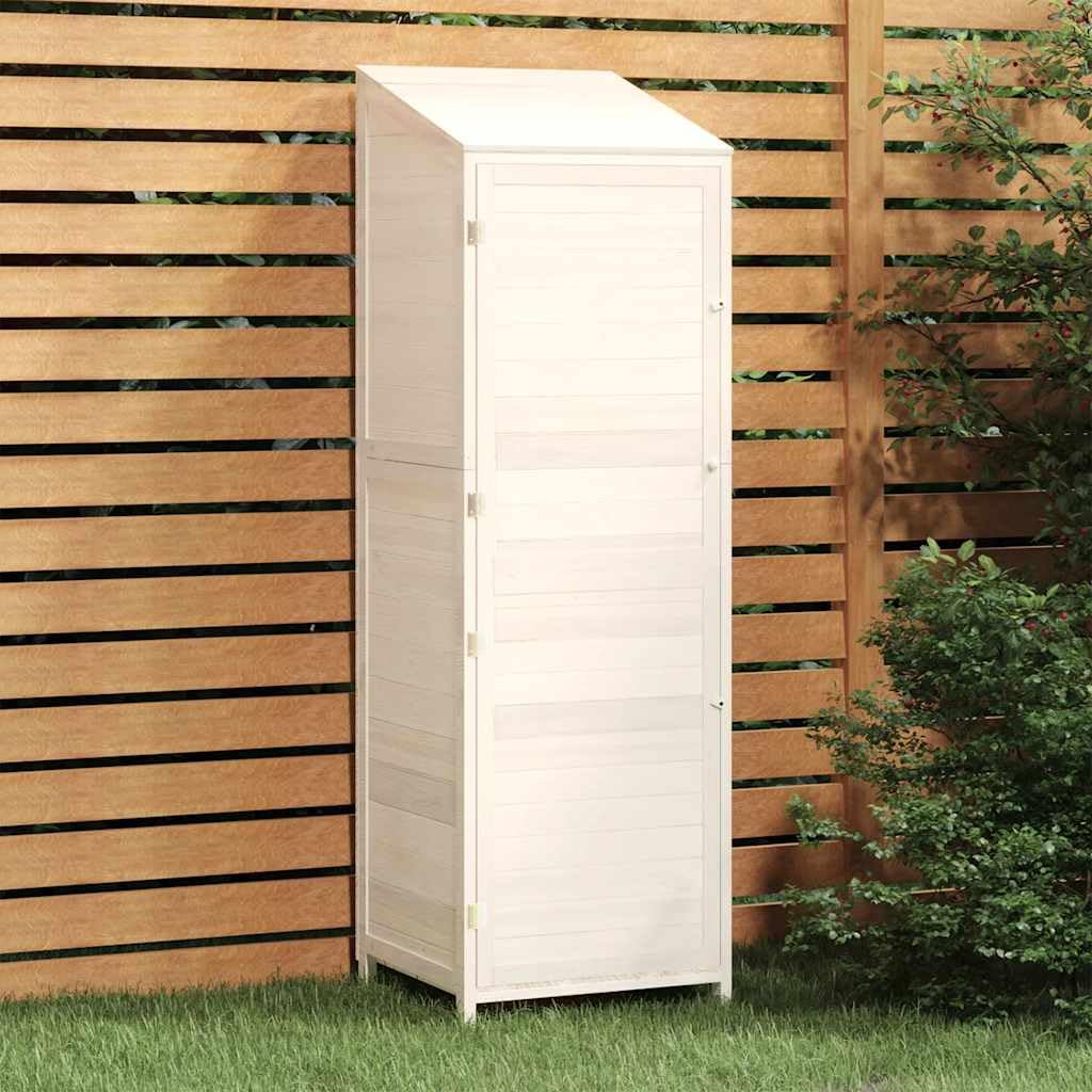 Outdoor Garden Shed, Tall Narrow Storage Cabinet, Solid Fir Wood Backyard Organization Unit for Gardening Tools, White Matte Finish, 21.7 x 21.7 x 68.7 Inches