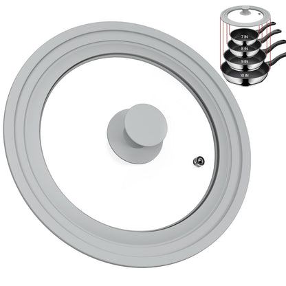 TOPULORS Universal Lid for Pots, Pans, and Skillets - Tempered Glass Lid with Silicone Rim Fits 8", 9", 9.5" Inner Diameter Cookware Frying Pan Cover Replacement Lid - Dishwasher Safe, Grey