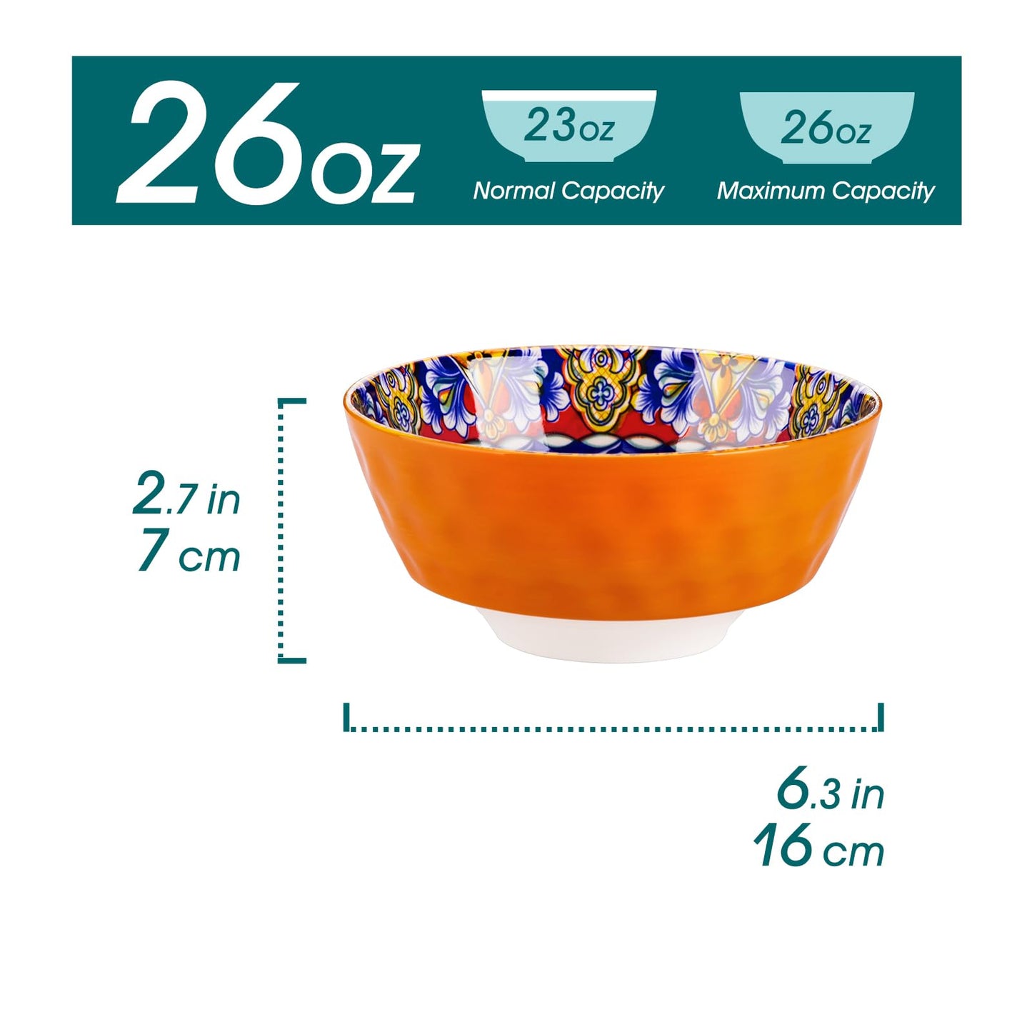 vancasso Ceramic Bowls Set of 6-26 oz Bohemian Style Colorful Cereal Soup Bowls, Microwave & Dishwasher Safe, Porcelain for Kitchen, Dining, Party (Gift Box)